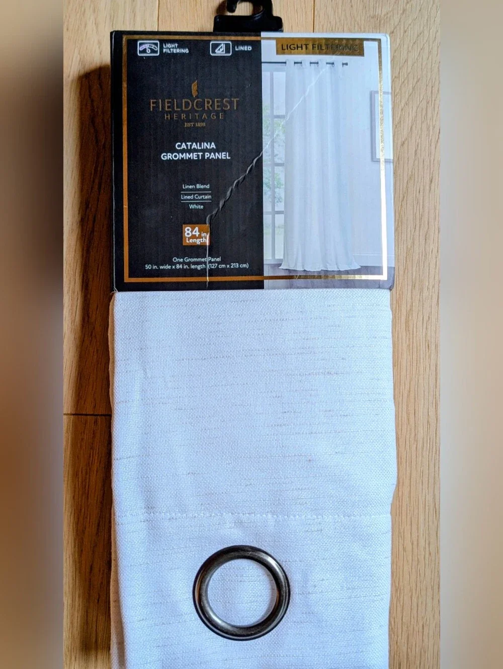 NWT Fieldcrest Lined White Linen Blend Light-Filtering Grommet Panel 50x84
